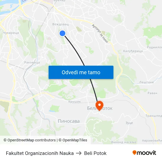 Fakultet Organizacionih Nauka to Beli Potok map