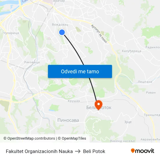 Fakultet Organizacionih Nauka to Beli Potok map