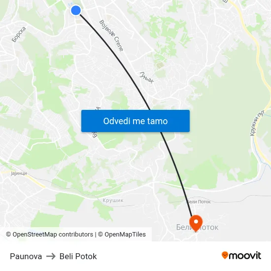 Паунова to Beli Potok map