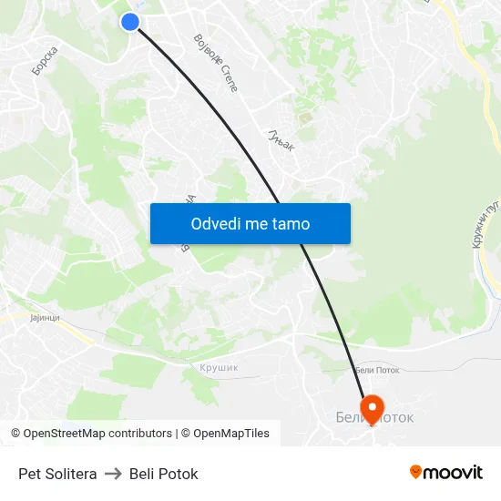 Pet Solitera to Beli Potok map