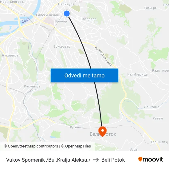 Vukov Spomenik /Bul.Kralja Aleksa./ to Beli Potok map