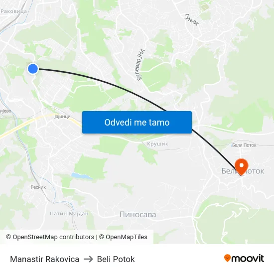 Manastir Rakovica to Beli Potok map