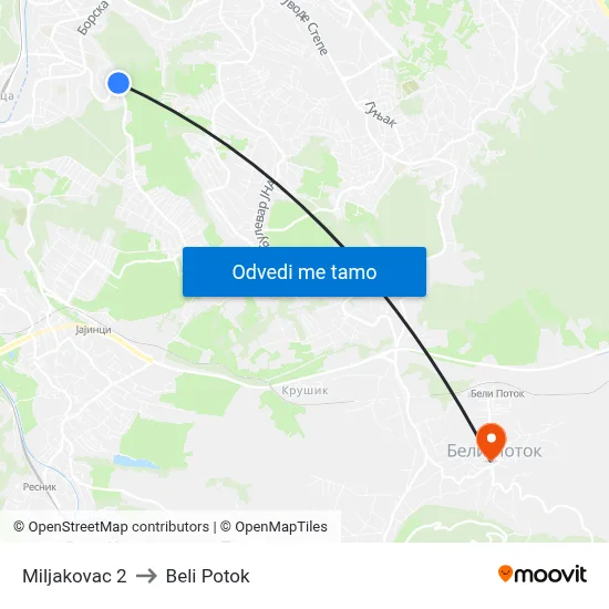 Миљаковац 2 to Beli Potok map
