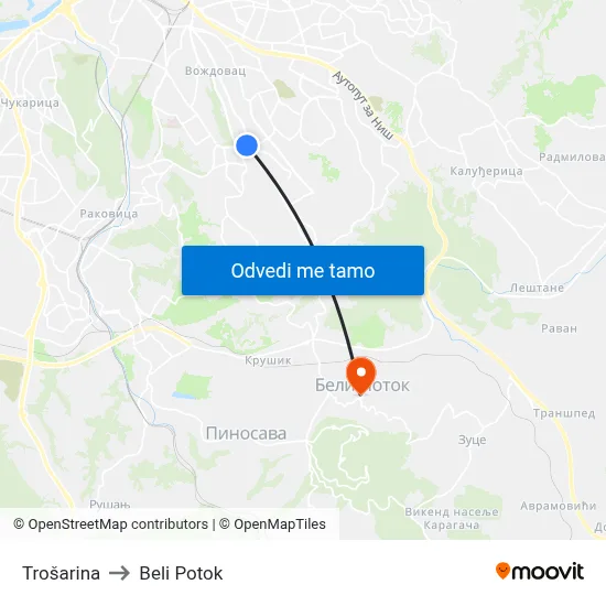 Trošarina to Beli Potok map