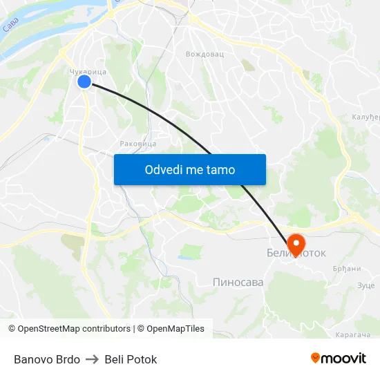 Banovo Brdo to Beli Potok map