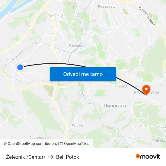 Železnik /Centar/ to Beli Potok map