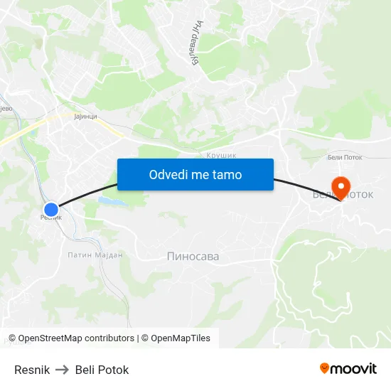 Resnik to Beli Potok map