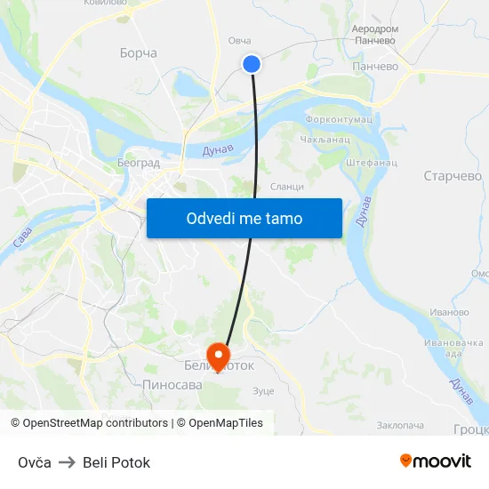 Ovča to Beli Potok map