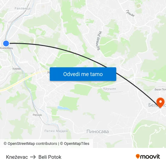 Kneževac to Beli Potok map