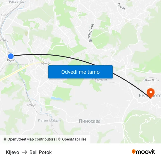 Kijevo to Beli Potok map