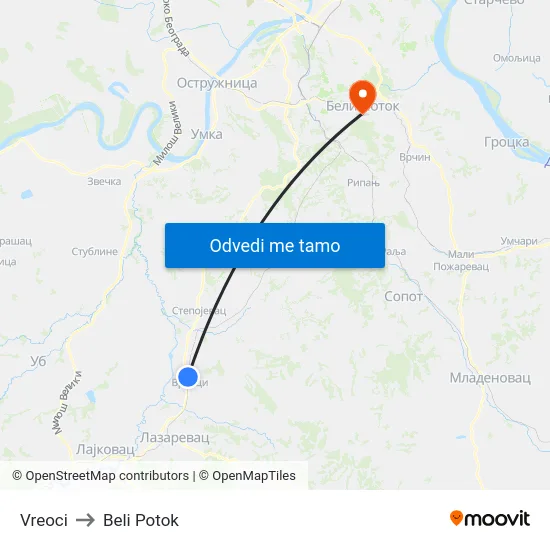 Vreoci to Beli Potok map