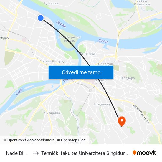 Nade Dimić to Tehnički fakultet Univerziteta Singidunum map