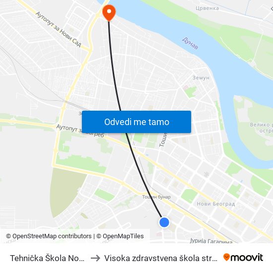 Tehnička Škola Novi Beograd to Visoka zdravstvena škola strukovnih studija map