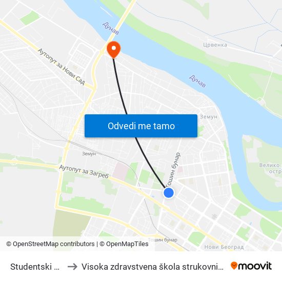 Studentski Grad to Visoka zdravstvena škola strukovnih studija map