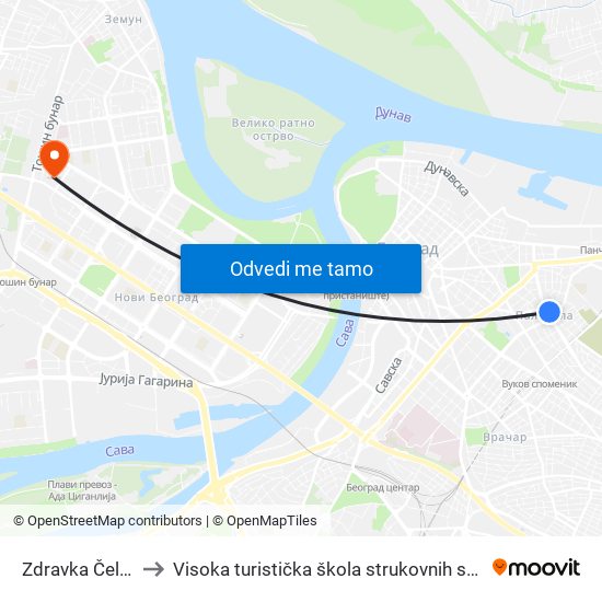 Zdravka Čelara to Visoka turistička škola strukovnih studija map