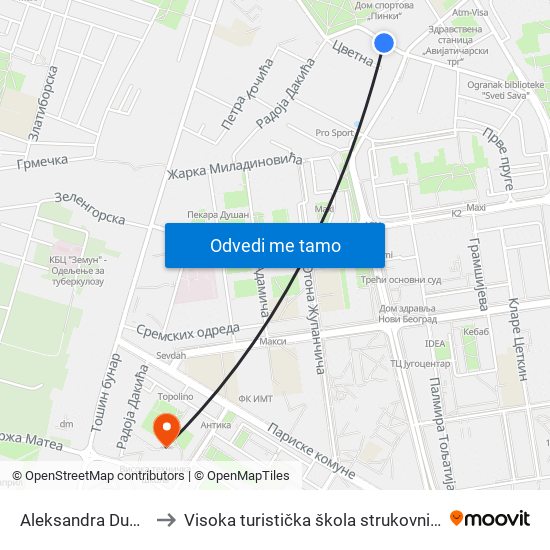 Aleksandra Dubčeka to Visoka turistička škola strukovnih studija map