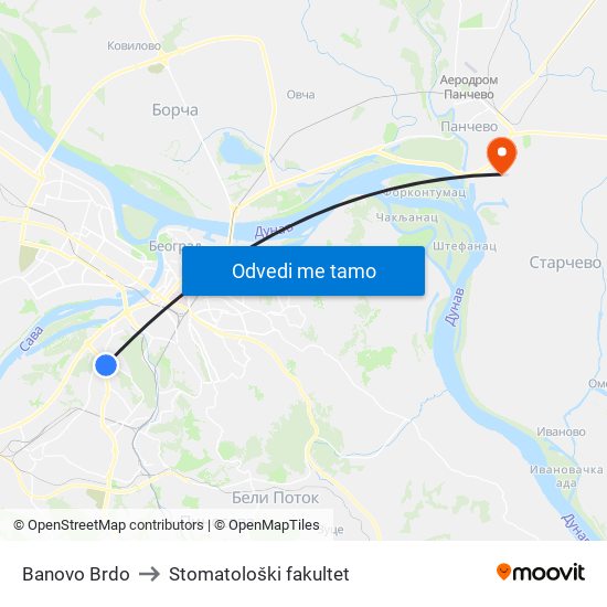 Banovo Brdo to Stomatološki fakultet map