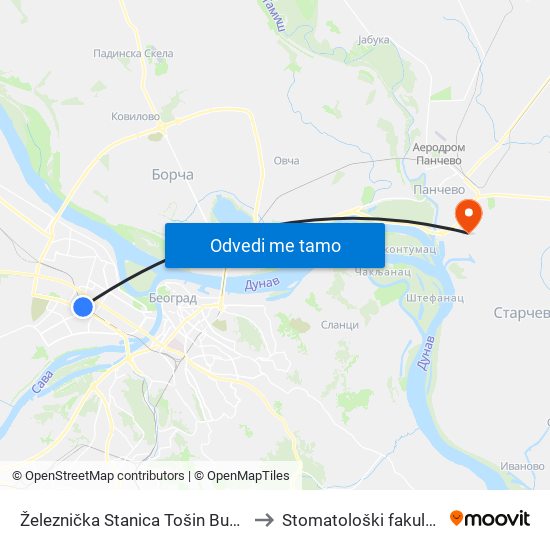 Železnička Stanica Tošin Bunar to Stomatološki fakultet map