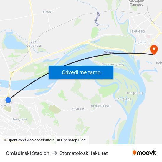 Omladinski Stadion to Stomatološki fakultet map