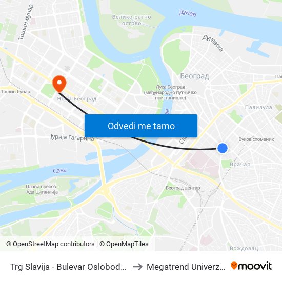 Trg Slavija - Bulevar Oslobođenja to Megatrend Univerzitet map