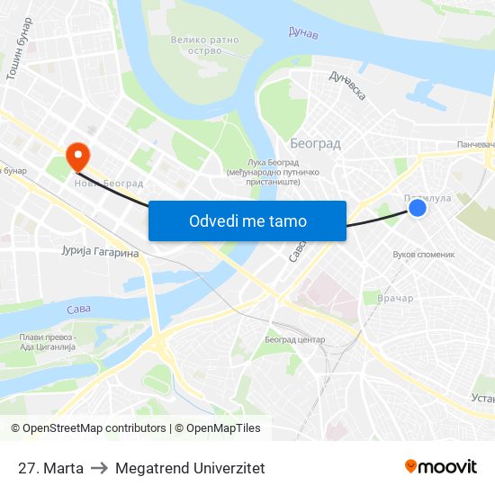 27. Marta to Megatrend Univerzitet map