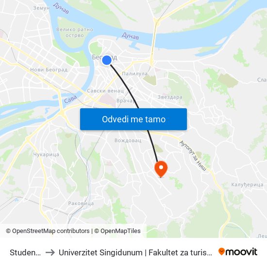 Studentski Trg to Univerzitet Singidunum | Fakultet za turistički i hotelijerski menadžment map