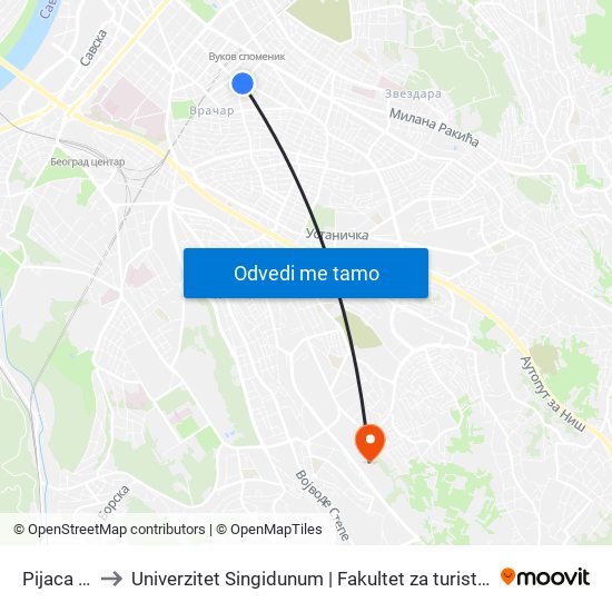 Pijaca Kalenić to Univerzitet Singidunum | Fakultet za turistički i hotelijerski menadžment map