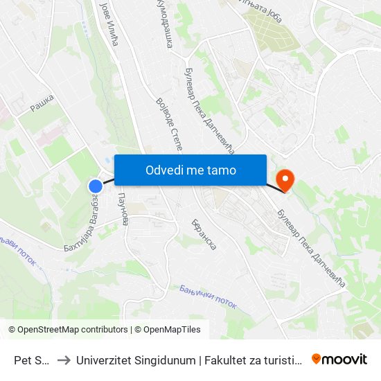 Pet Solitera to Univerzitet Singidunum | Fakultet za turistički i hotelijerski menadžment map