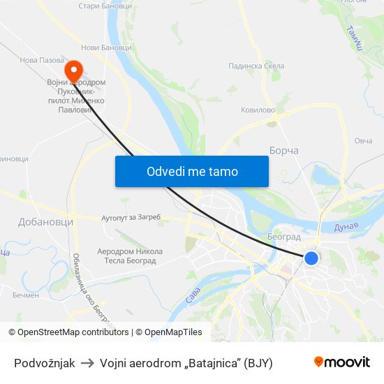 Podvožnjak to Vojni aerodrom „Batajnica” (BJY) map