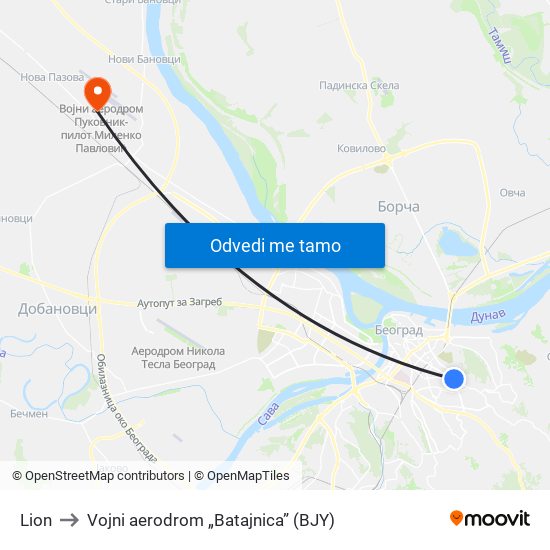 Lion to Vojni aerodrom „Batajnica” (BJY) map