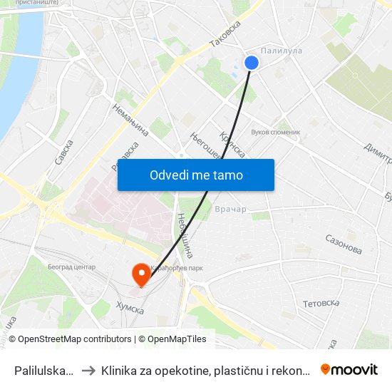 Palilulska Pijaca to Klinika za opekotine, plastičnu i rekonstruktivnu hirurgiju map