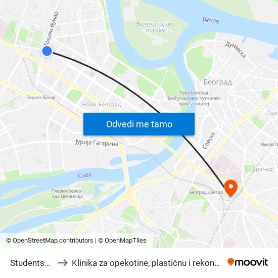 Studentski Grad to Klinika za opekotine, plastičnu i rekonstruktivnu hirurgiju map