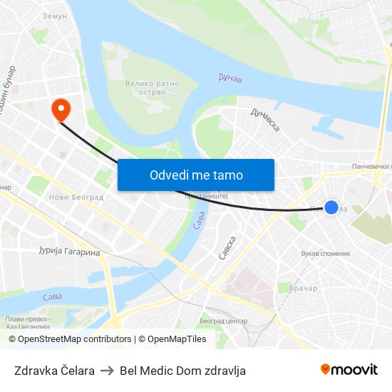 Zdravka Čelara to Bel Medic Dom zdravlja map