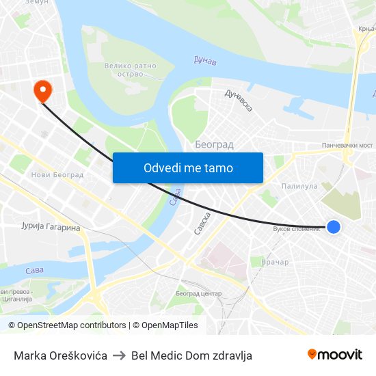 Marka Oreškovića to Bel Medic Dom zdravlja map