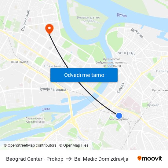 Beograd Centar - Prokop to Bel Medic Dom zdravlja map