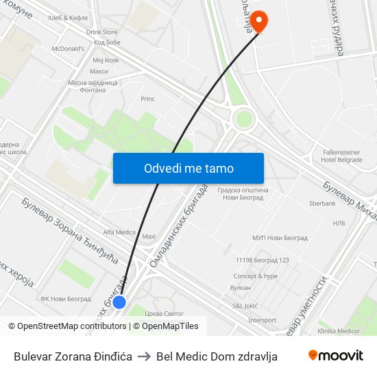 Bulevar Zorana Đinđića to Bel Medic Dom zdravlja map