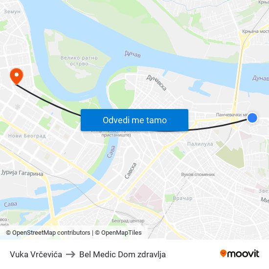 Vuka Vrčevića to Bel Medic Dom zdravlja map