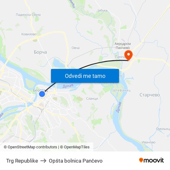 Trg Republike to Opšta bolnica Pančevo map