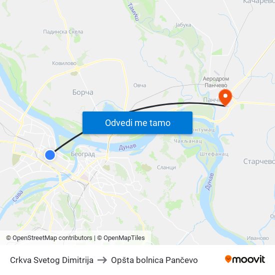 Crkva Svetog Dimitrija to Opšta bolnica Pančevo map