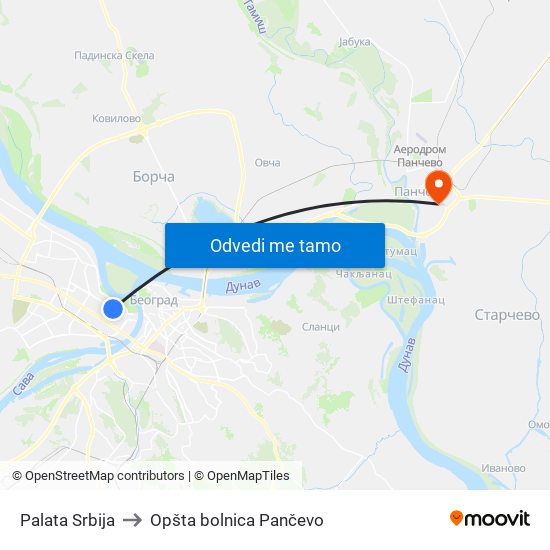 Palata Srbija to Opšta bolnica Pančevo map