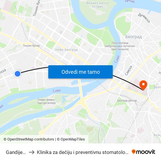 Gandijeva to Klinika za dečiju i preventivnu stomatologiju map