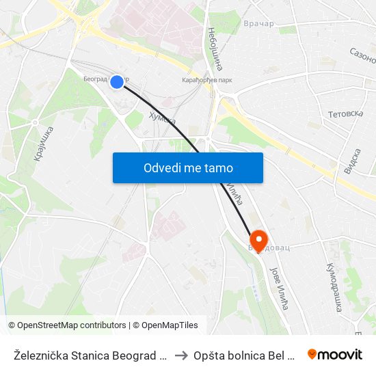 Železnička Stanica Beograd Centar to Opšta bolnica Bel Medic map