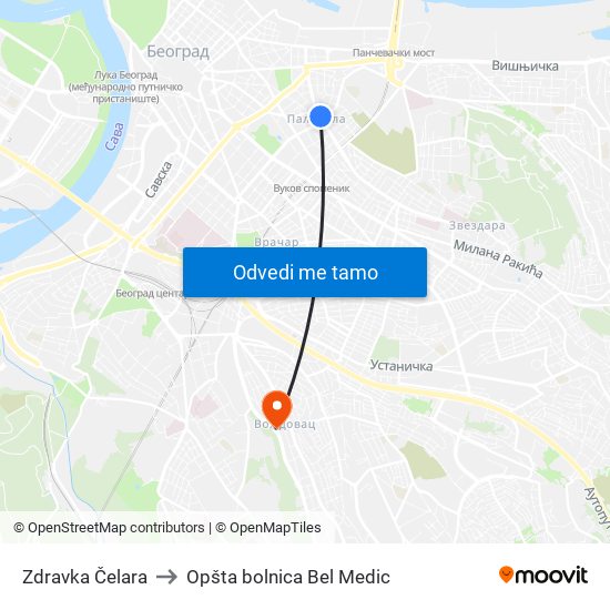 Zdravka Čelara to Opšta bolnica Bel Medic map