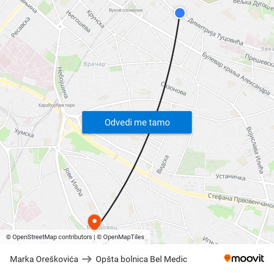 Marka Oreškovića to Opšta bolnica Bel Medic map