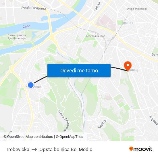 Trebevićka to Opšta bolnica Bel Medic map