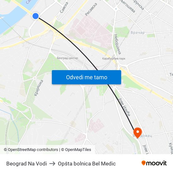 Beograd Na Vodi to Opšta bolnica Bel Medic map