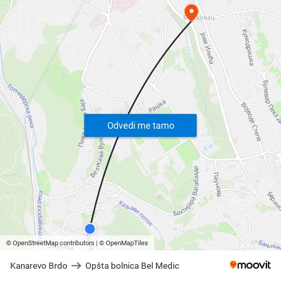 Kanarevo Brdo to Opšta bolnica Bel Medic map