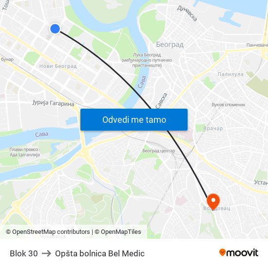 Blok 30 to Opšta bolnica Bel Medic map