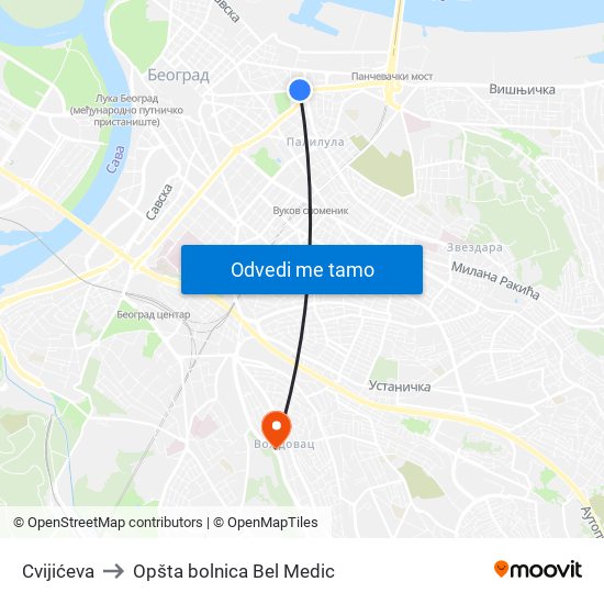 Cvijićeva to Opšta bolnica Bel Medic map