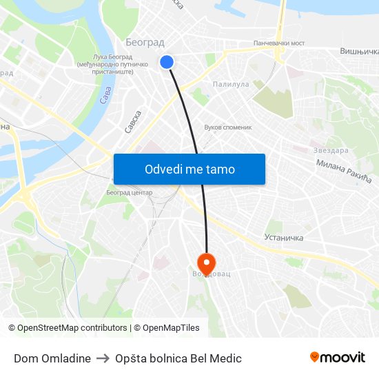 Dom Omladine to Opšta bolnica Bel Medic map